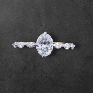 Oval Diamond Ring With Marquise Side Stones