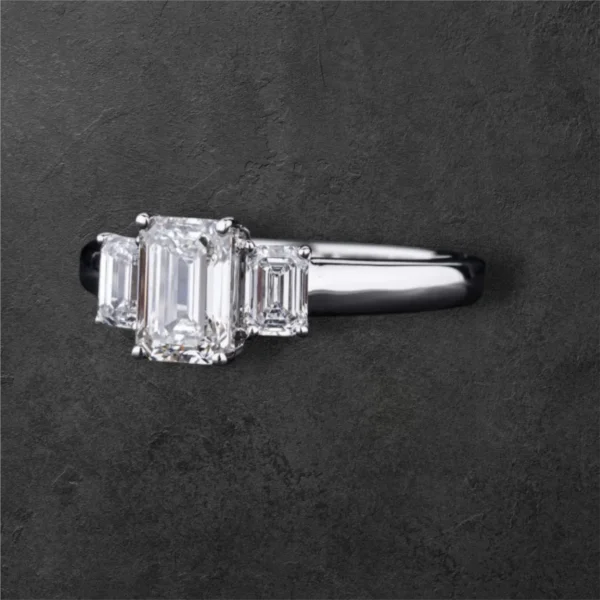 3 Stone Emerald Cut Diamond Ring - Image 4