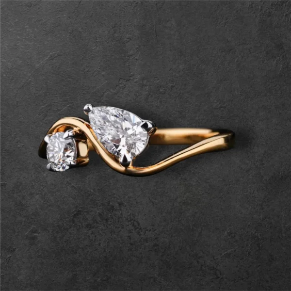 Round And Pear Diamond Toi Et Moi Ring - Image 2