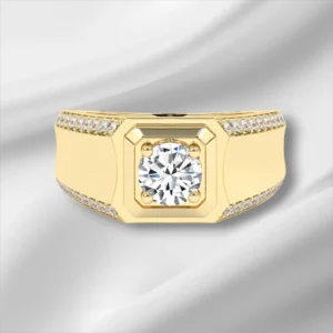 Round Solitaire Mens Ring With Accent Stone